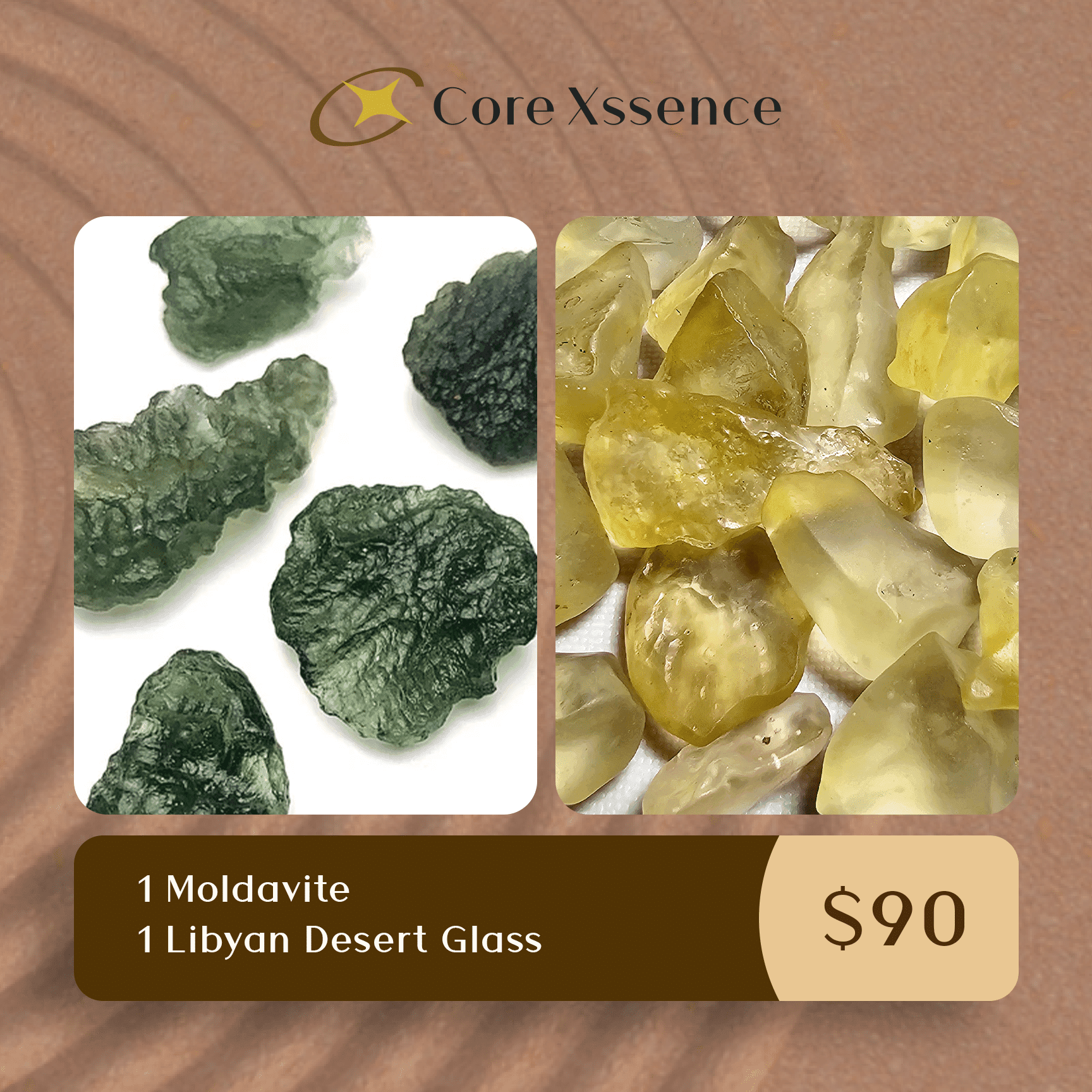 1 Moldavite + 1 Libyan Desert Glass