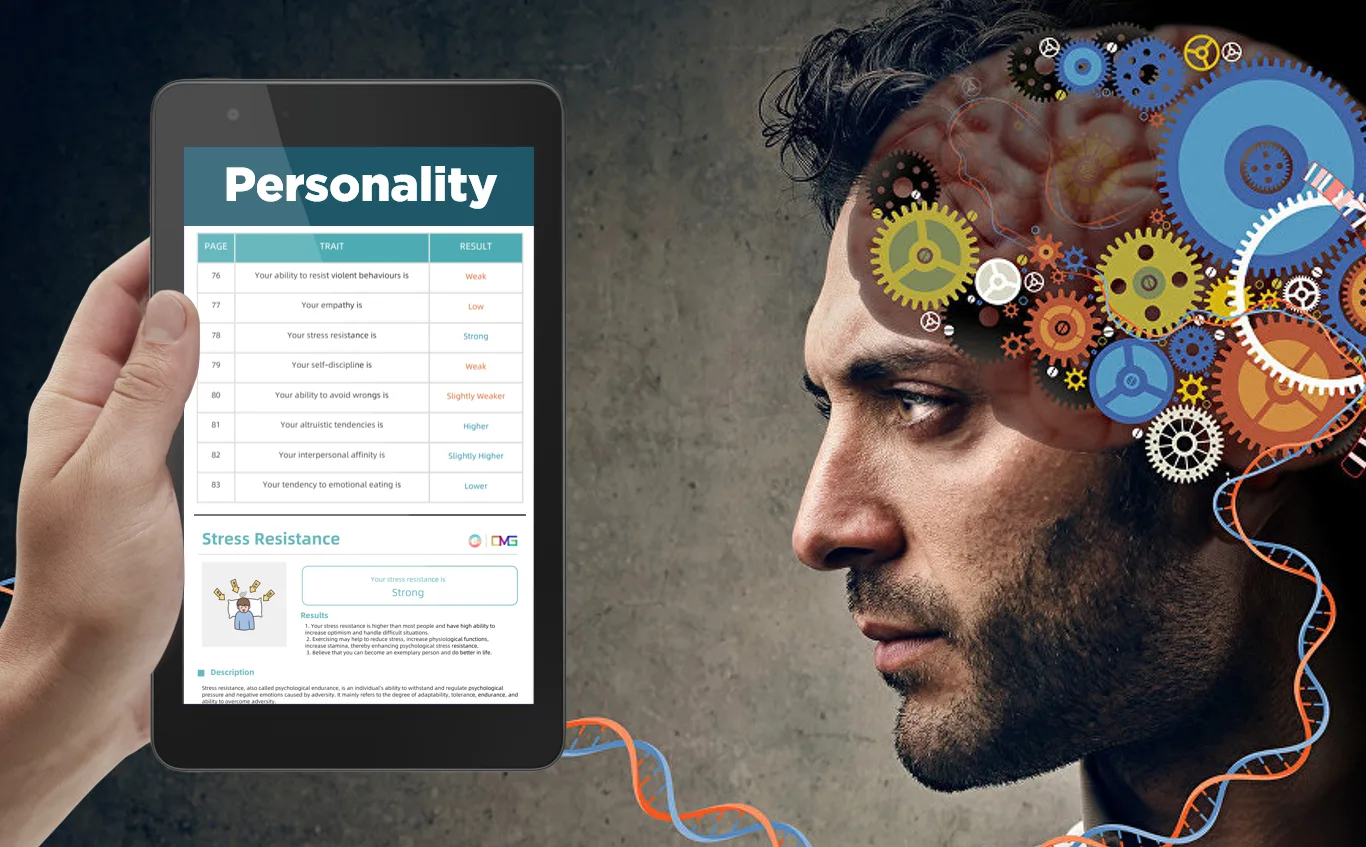 A slide showing traits linked to personality and inborn talent in a DNA report