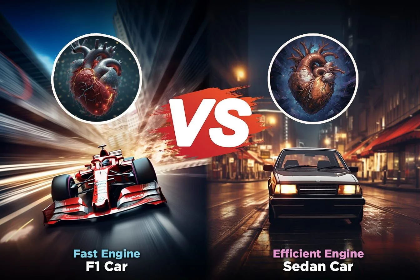 A Formula One car and a saloon car set against each other, each with a heart above it