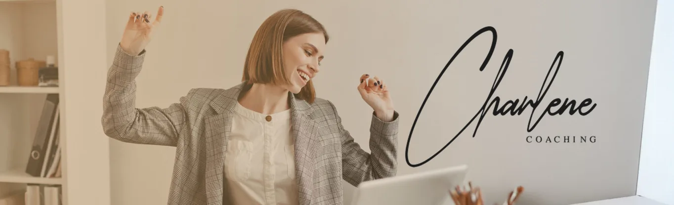 Charlene Coaching's founder and its name over a wide banner