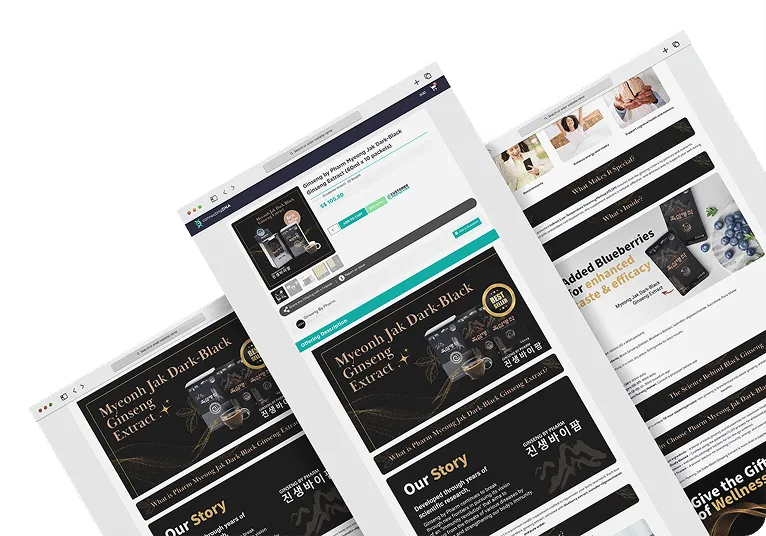 Three Ginseng by Pharm storefront pages fanned out