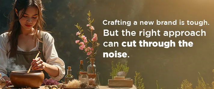 A founder blending scent at a bench: crafting a new brand is tough, the right approach cuts through the noise